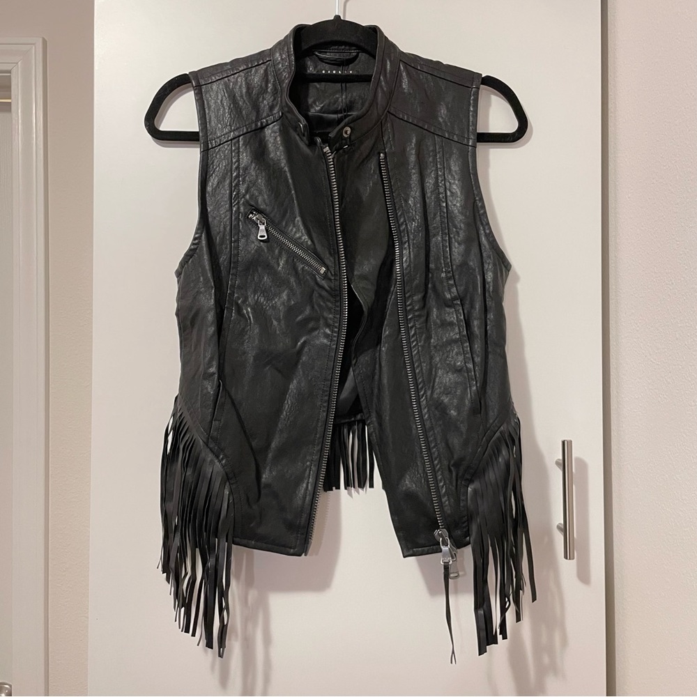 NWT Sisley The Rock Club Faux Leather Fringe Moto Vest Size XS - Picture 8 of 9